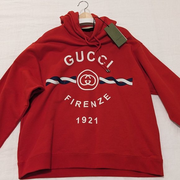 COTTON 'GUCCI FIRENZE 1921' HOODED SWEATSHIRT - Picture 1 of 6